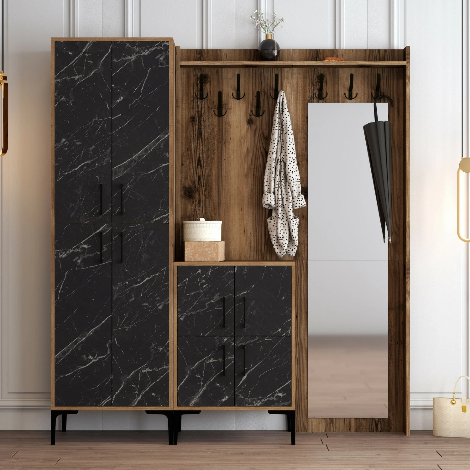 Stendë për korridor Skye Decor, ngjyrë arre, mermer i zi, Berlin ABC