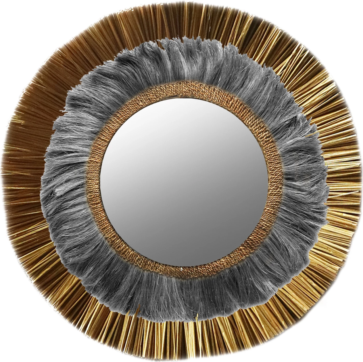 Pasqyrë muri rrethore, fibra Mendong dhe abaka, ngjyrë ari dhe e zezë, Φ105Hcm, FH7796