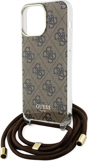 Mbështjellës Guess Crossbody Cord 4G Print për iPhone 15 Pro Max, Kafe