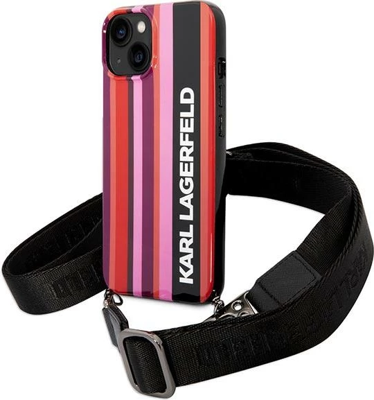 Mbështjellës Karl Lagerfeld KLHCP14SSTSTP për iPhone 14 6.1", me rrip, rozë
