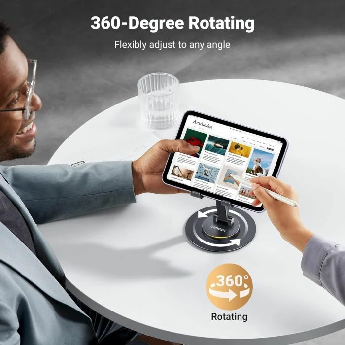 Mbajtëse telefoni për tavolinë UGREEN 35152, rrotulluese 360°, e rregullueshme, deri 9.7\", e zezë