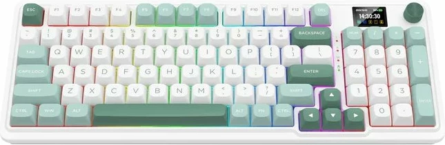 Tastierë mekanike Redragon Galatin Pro K719WG-RGB-PRO 96% RGB tri-mode (USB-C/2.4GHz/Bluetooth) LCD hot-swap 4000mAh Mambo Green, e bardhë/mint