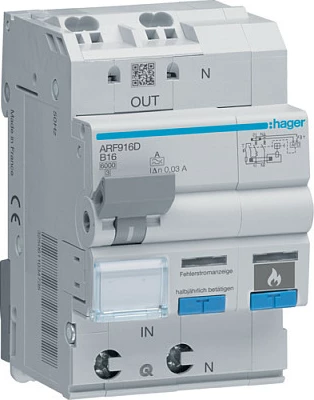 Ndërprerës mbrojtës AFDD/Fi-LS Hager ARF916D, 1P+N, B16A, 30mA, 6kA, 230V