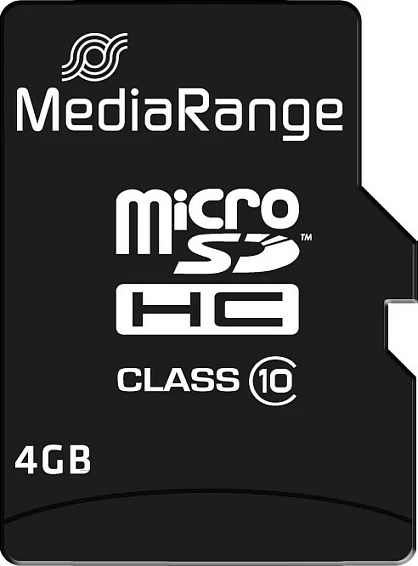 Kartelë memorie microSDHC MediaRange MR956, 4GB, Class 10, me adapter SD, e zezë