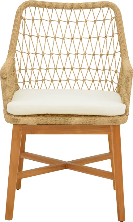 Karrige Elaiza pakoworl dru tik dhe litar pe, ngjyrë natyrale-bezhë, me jastëk, 58x60x90cm