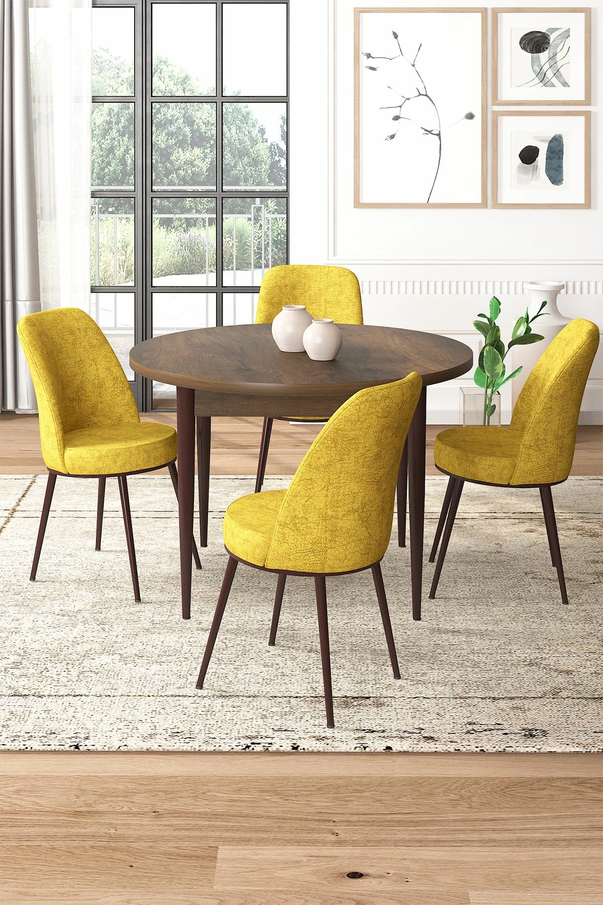 Tavolinë me karrige, 5 copë, Skye Decor, ngjyrë barok dhe mustard