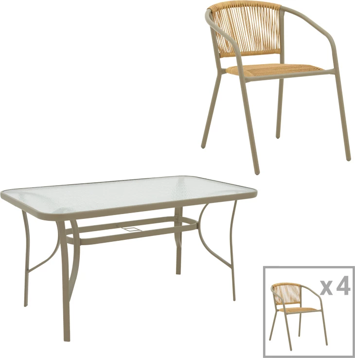 Set tavoline me karrige për terasë, ngjyrë shampanjë, 5 pjesë, 140x80x70cm