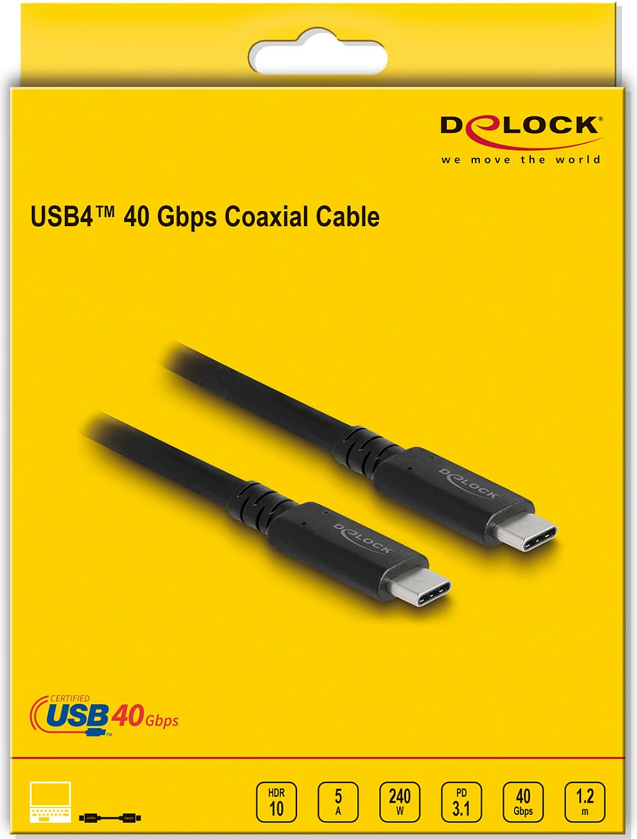 Kabllo USB4 DeLOCK 1.2 m, USB-C në USB-C, 40 Gbps, PD 3.1 240 W, e zezë