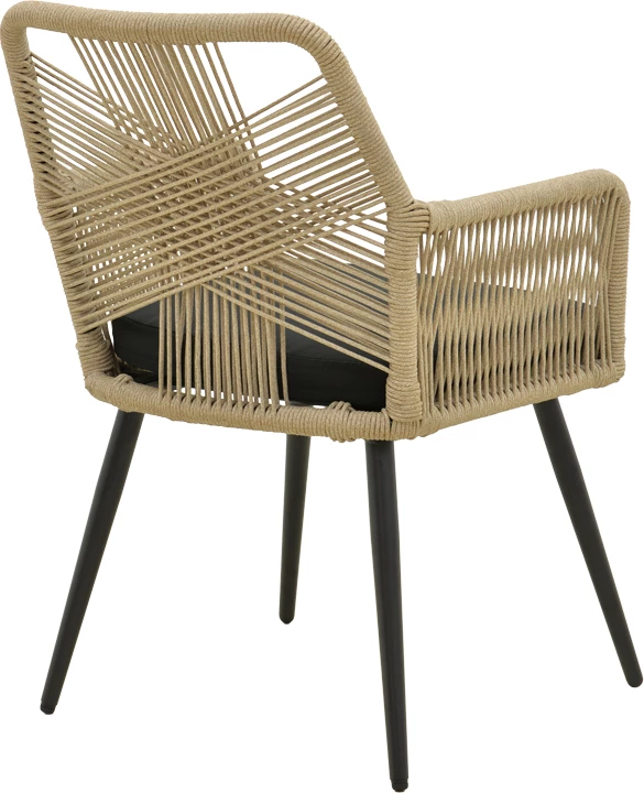 Fotel Andros, alumin i zi, litar PE bezhë, 56x60x86cm