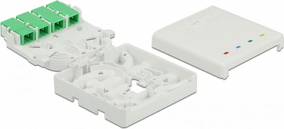Kuti lidhëse fibër optike DeLOCK, DIN Rail, 4x SC Simplex / LC Duplex, ABS, 80x80x29 mm, e bardhë