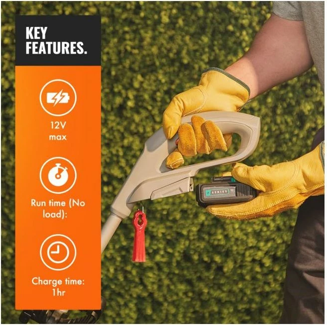 Trimer bari pa kabllo VonHaus F-Series MPN 3500194, 12V MAX 2.0Ah Li-ion, me bateri + karikues + 12 tehe rezervë, bardhë/zi