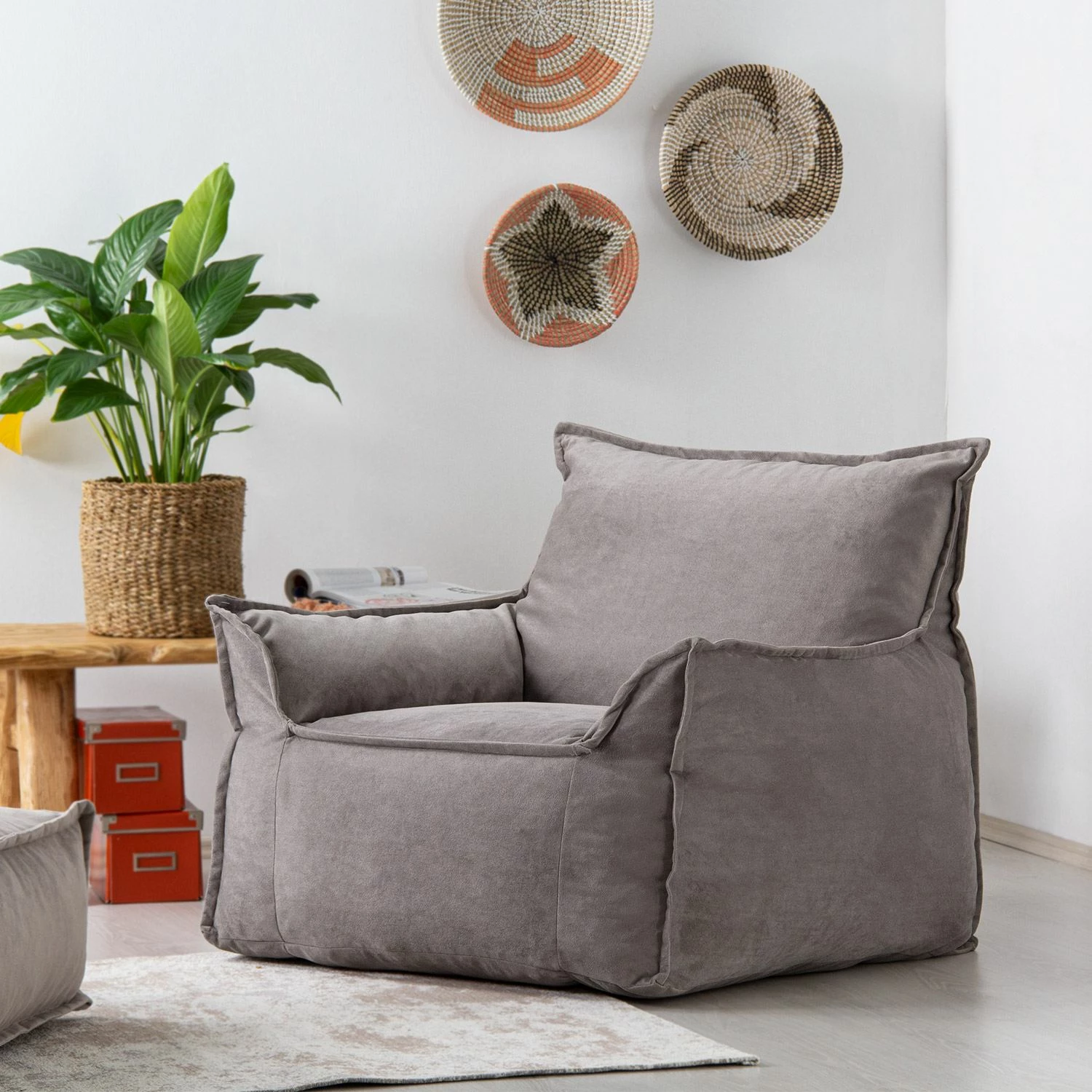 Karrige një vend me pouffe, ngjyrë gri e çelët, Atelier del Sofa, Notre Set