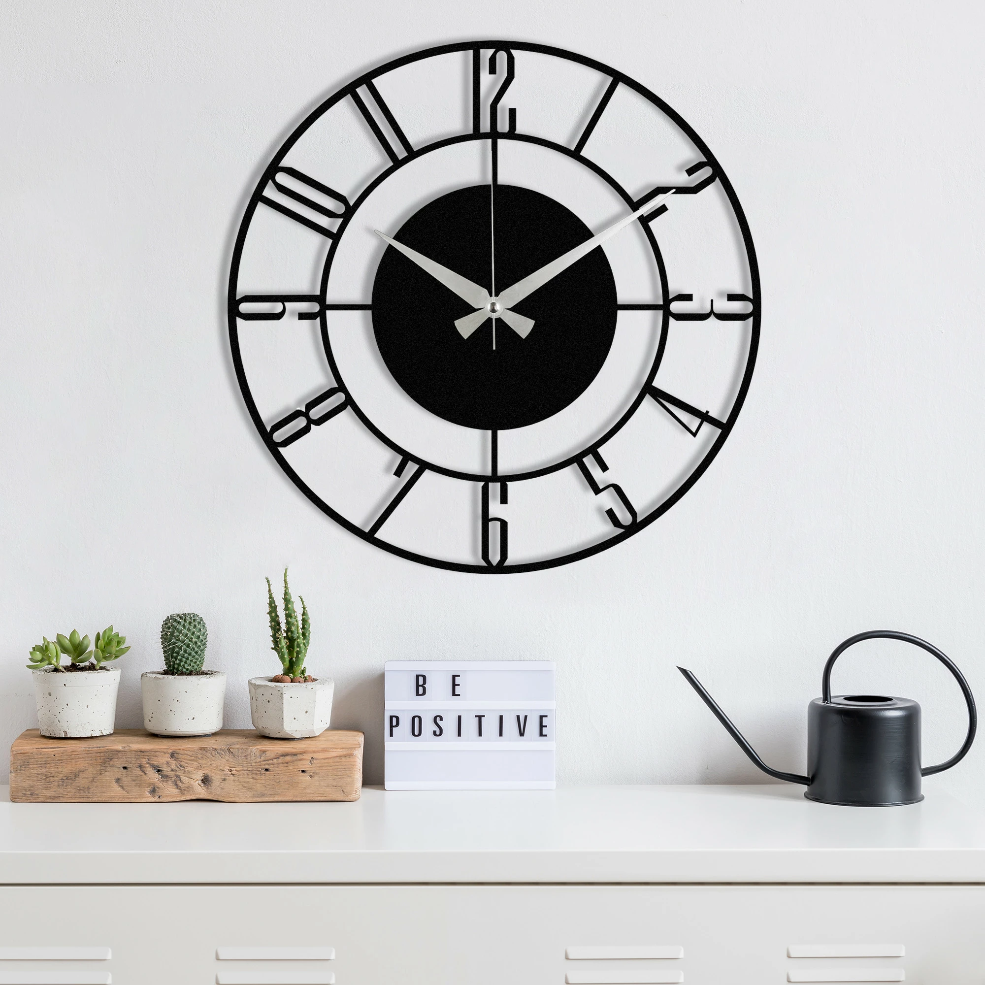 Orë muri dekorative prej metali, Wallity Enzoclock - S011, e zezë, 48x48cm