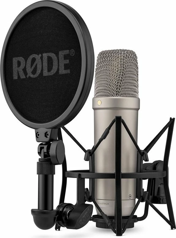 Mikrofon studio kondensator Rode NT1 Gen5 (NT1GEN5), USB-C/XLR, kardioid, 32-bit float/192 kHz, zi/argjend, set me shock mount + pop filter