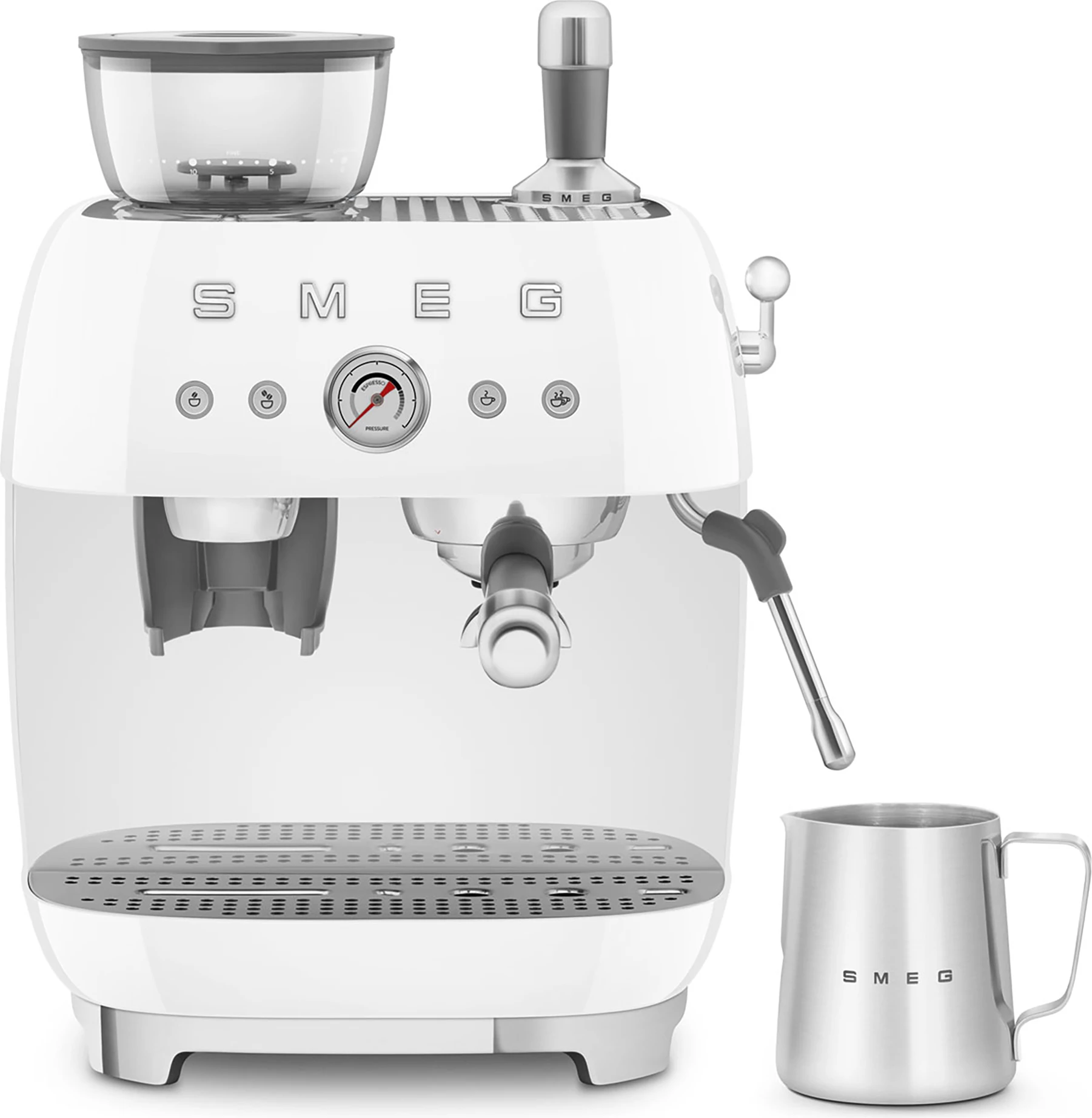 Makinë ekspresi Smeg EGF03WHEU 2.4L, 20 bar, me mulli të integrum, e bardhë