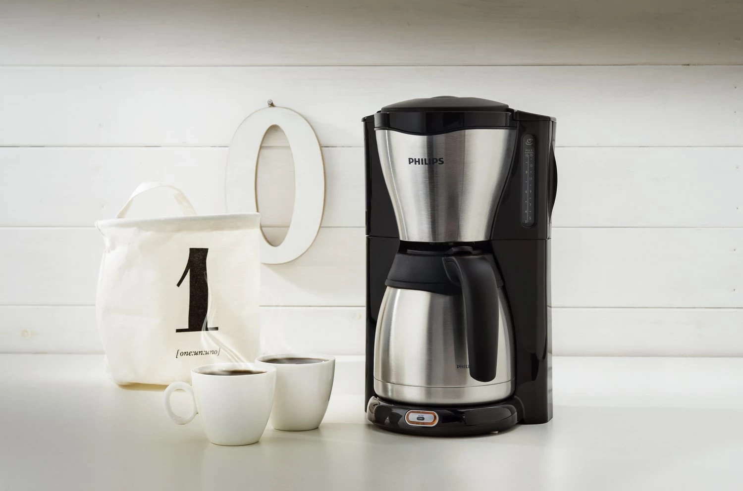 Aparat kafeje me filtër Philips Café Gaia HD7546/20, 1000 W, ibrik termo, zi/argjendtë