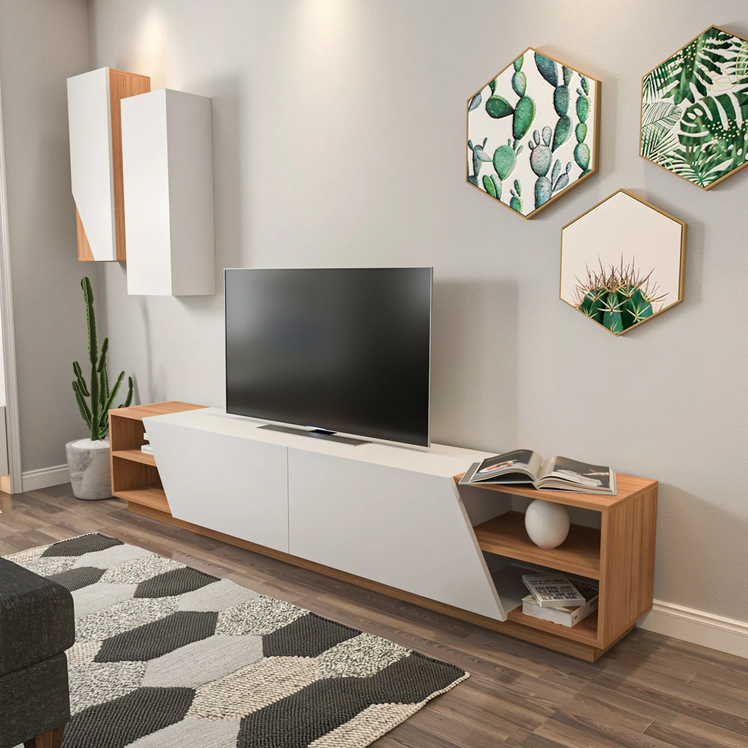 Komodë TV Hanah Home, ngjyrë zebra - e bardhë, teak