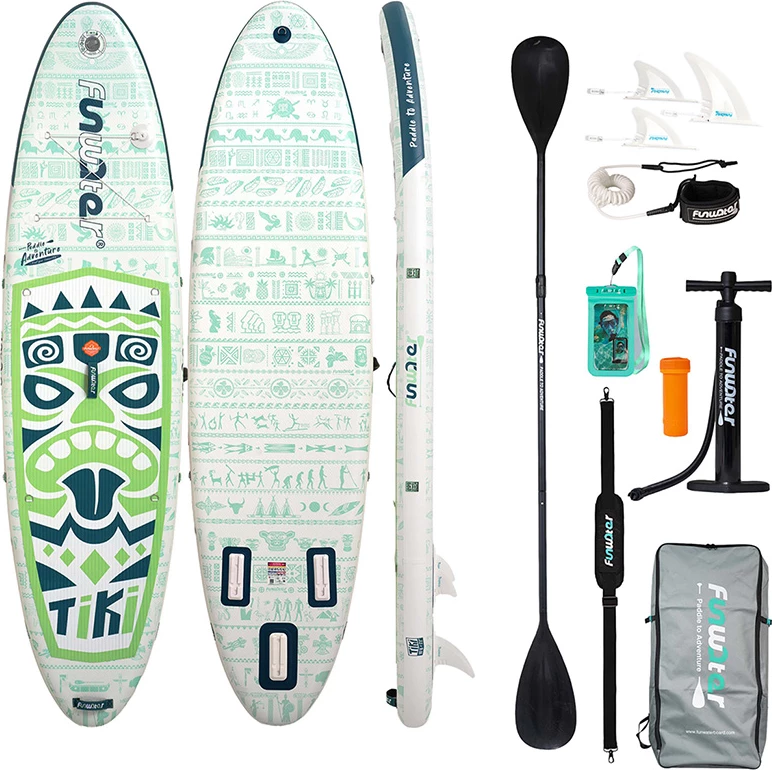 Dërrasë SUP me ajër FunWater SUPFW05D Tiki 3,2 m (320x83x15 cm), e gjelbër, set me aksesorë