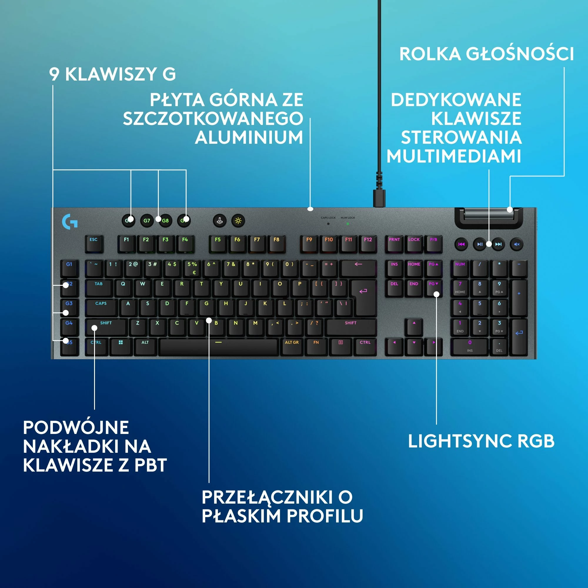 Tastierë gaming mekanike Logitech G915 X GL Tactile, full-size 100%, USB e lidhun, RGB, US INTL, e zezë