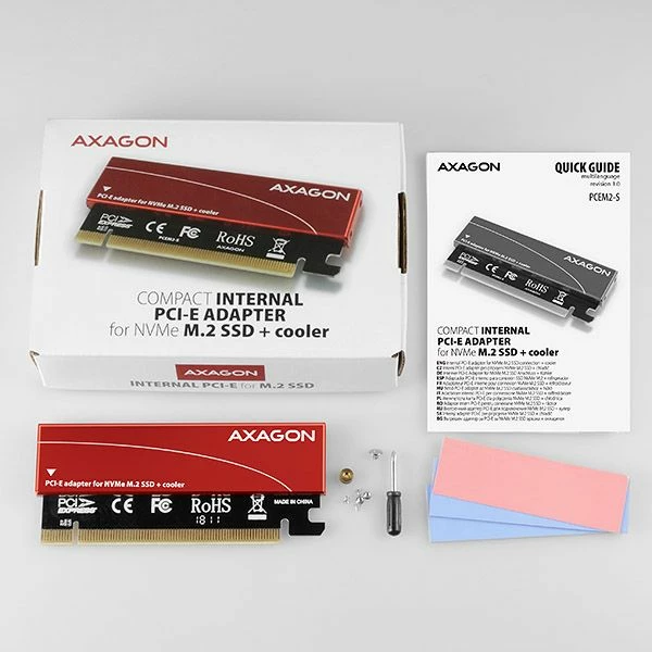 Adapter PCIe x16 në M.2 NVMe Axagon PCEM2-S, PCIe 3.0 x4, 2230-2280, ftohës pasiv, kuqe