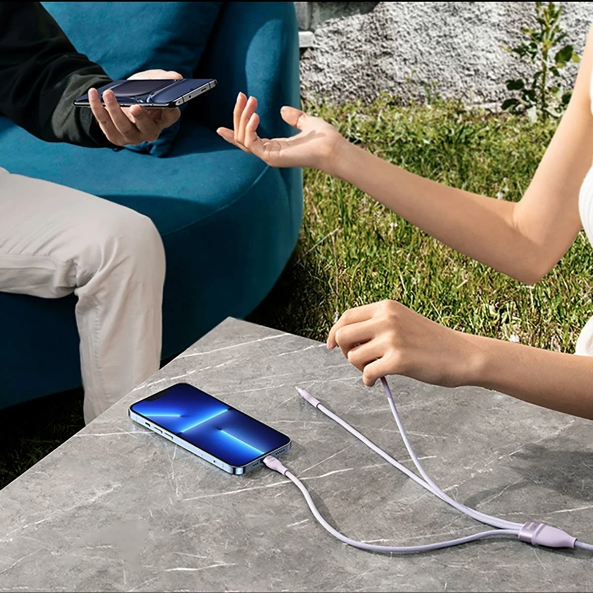 Kabllo 3-në-1 Baseus Flash Series II, 1.5m, 100W, USB-A/USB-C/Lightning/Micro USB, Blu
