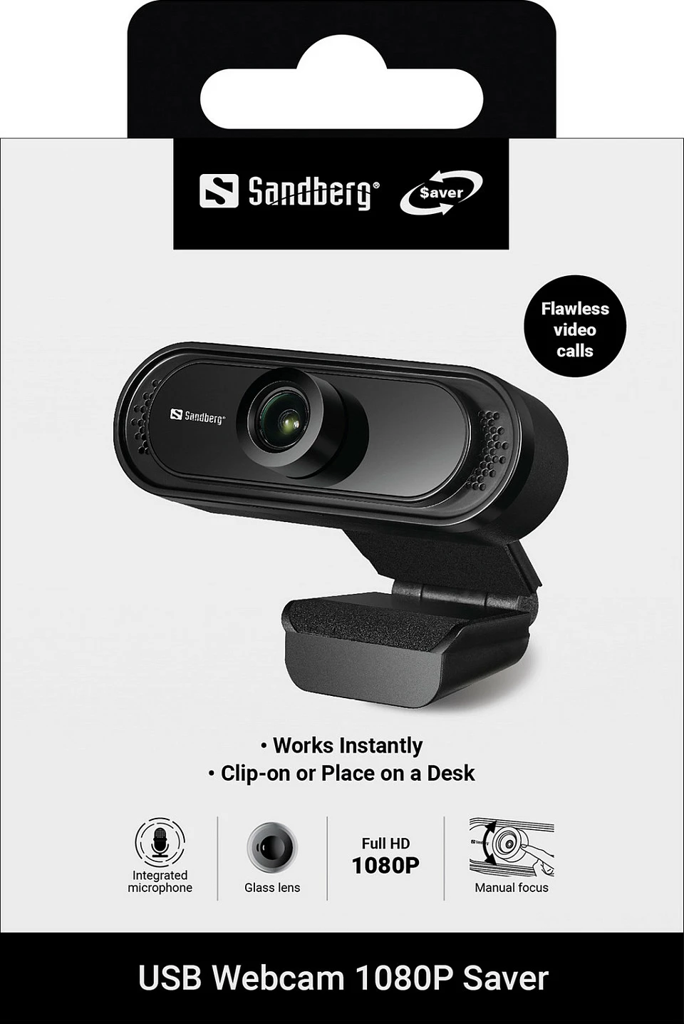 Webcam Sandberg USB Webcam 1080P Saver, Full HD 1080p 30fps, me mikrofon, e zezë