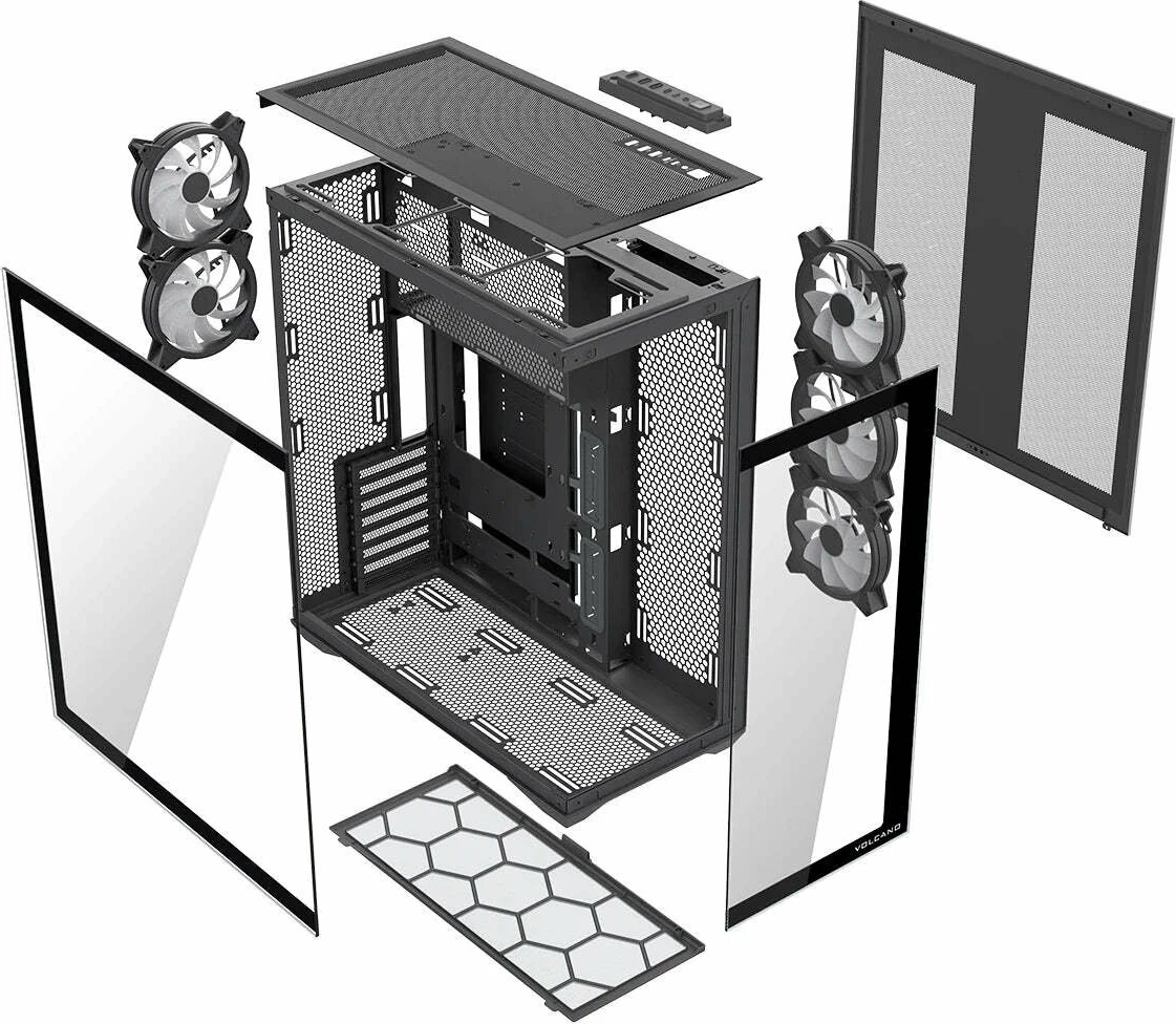 Kasë Modecom Volcano Space XL ARGB (AT-SPACE-XL-5F-ARGB-10) Full Tower ATX/eATX, 5x ventilatorë ARGB 140mm, USB-C, e zezë