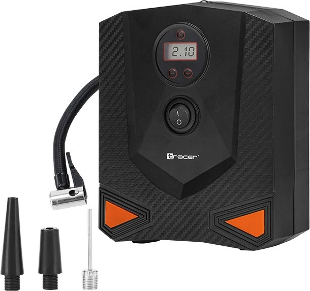 Kompresor ajri, Tracer, RES-04 EL, 12V 120W 8 bar 15 l/min, ekran digjital auto-stop LED, me 3 grykë, zi