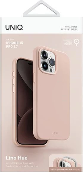 Mbështjellës UNIQ Lino Hue Magclick për iPhone 15 Pro Max, rozë