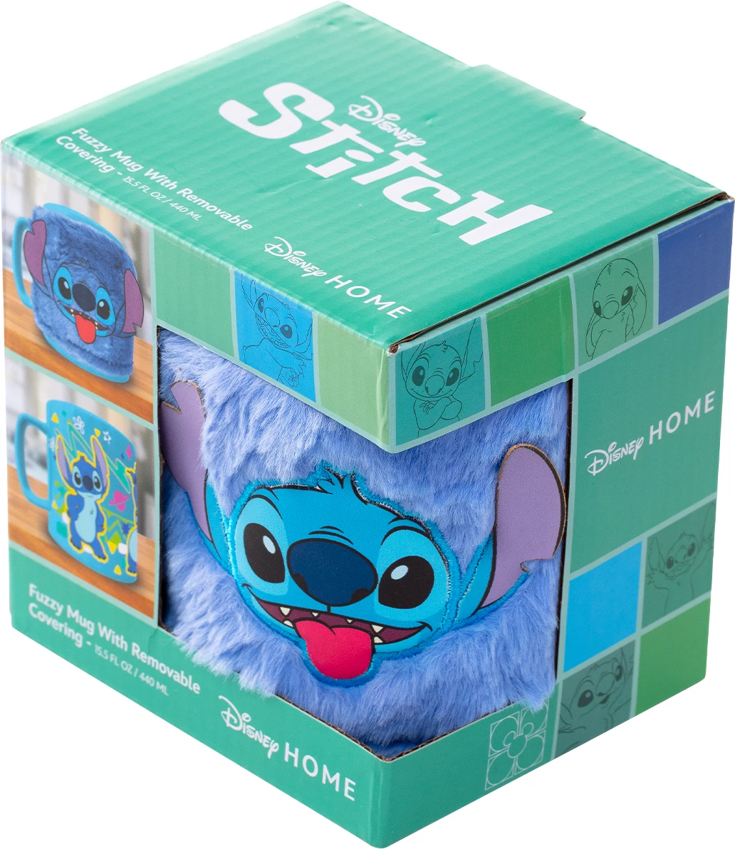 Filxhan Pyramid Lilo & Stitch "Stitch Face" 440 ml, me mbulesë fuzzy të heqshme, kaltër e çelët