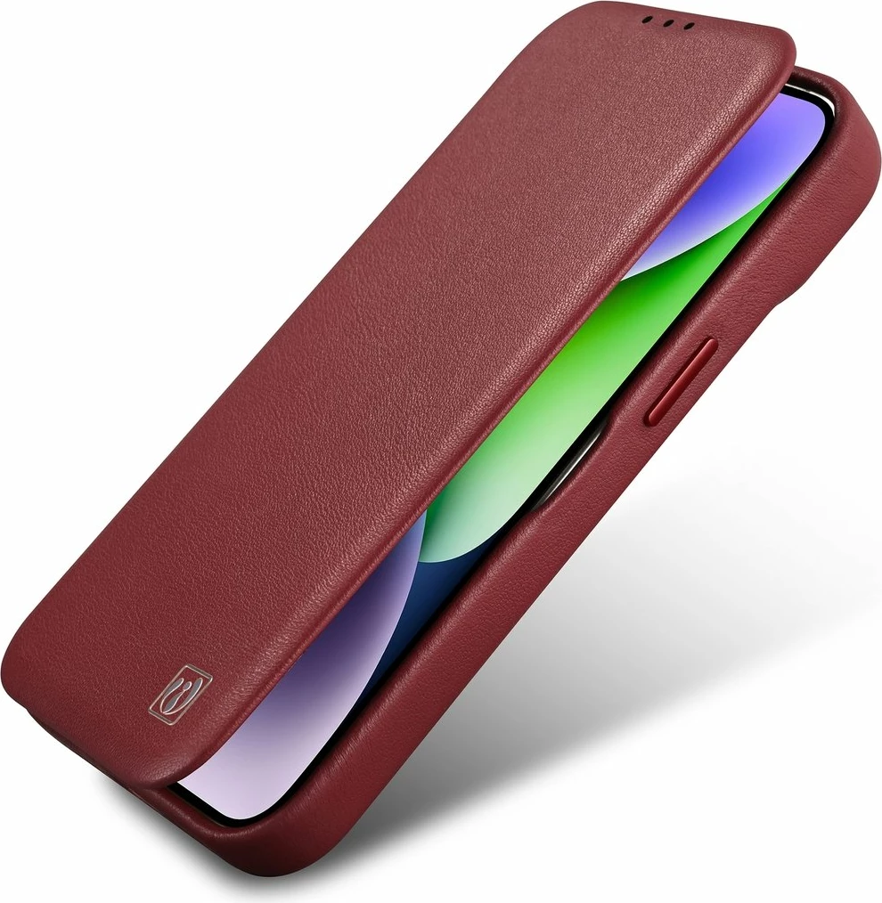Mbështjellës iCarer CE Premium lëkurë folio për iPhone 14 Pro Max, MagSafe, Kuq