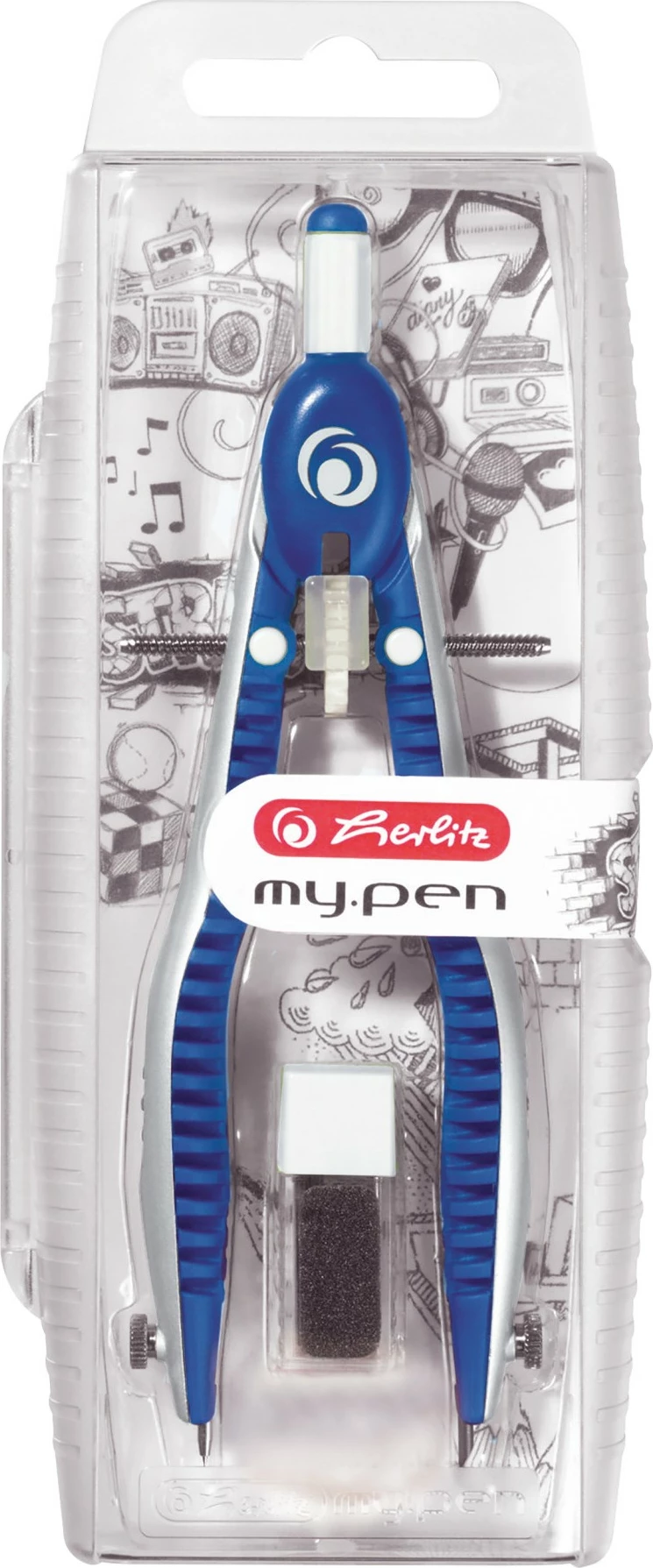 Kompas herlitz my.pen, 163mm, blu/bardhë