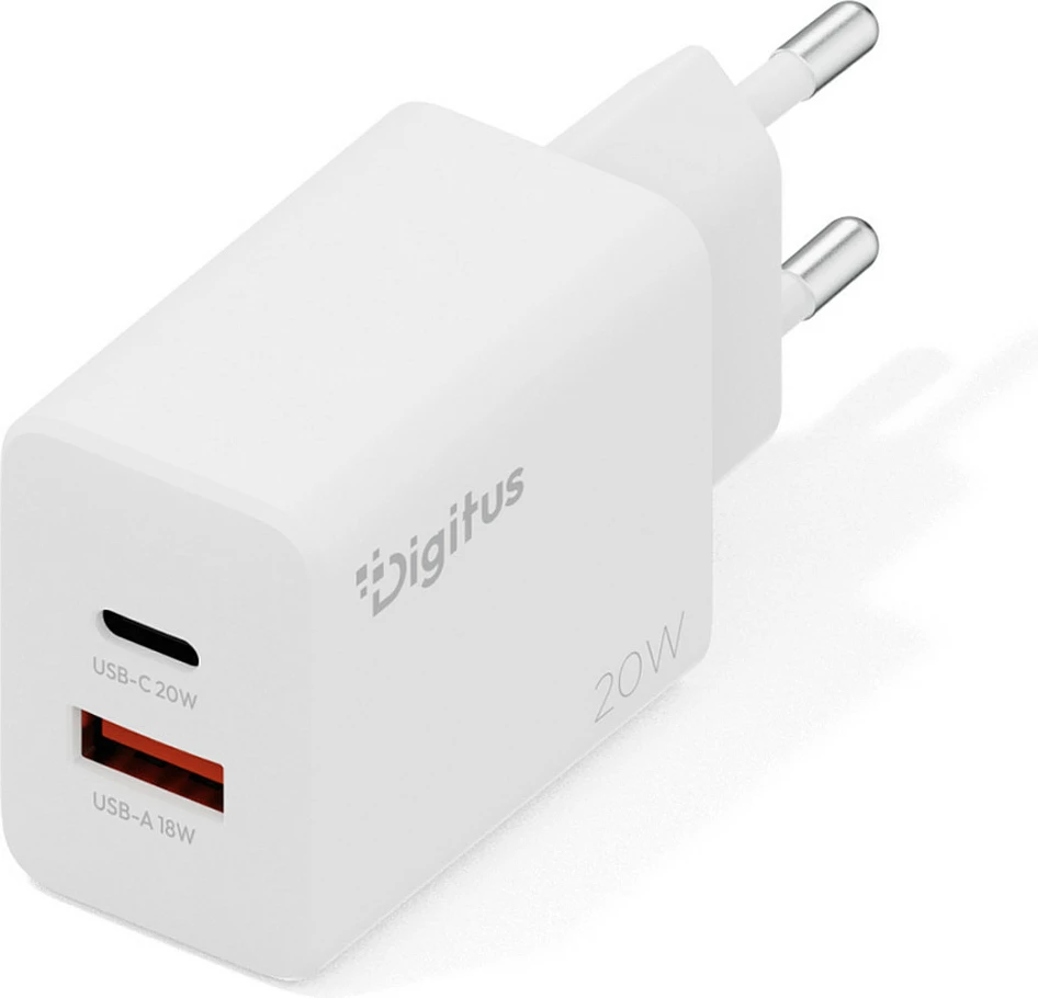 Karikues USB Digitus 20W, 1x USB-C, 1x USB-A, i bardhë