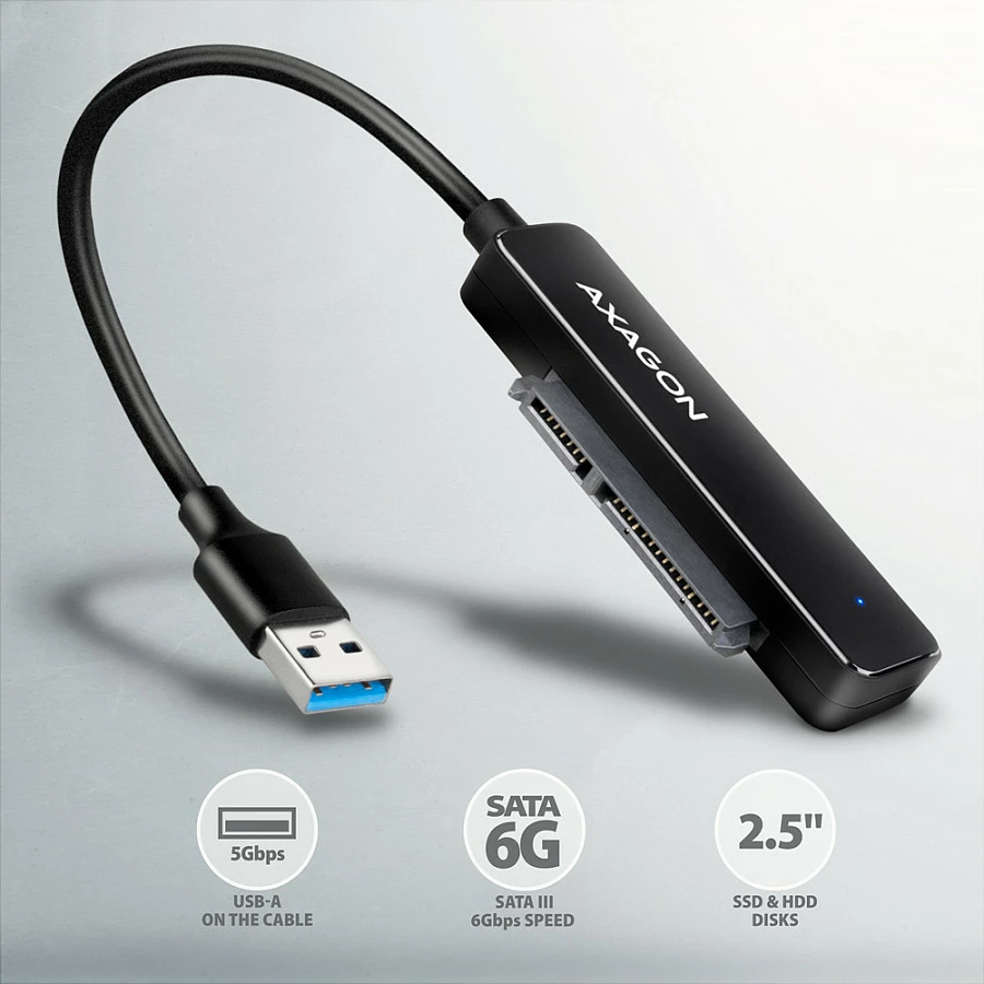 Adapter USB në SATA Axagon ADSA-FP2A, USB 3.2 Gen1, SATA 6G, për HDD/SSD 2.5", i zi