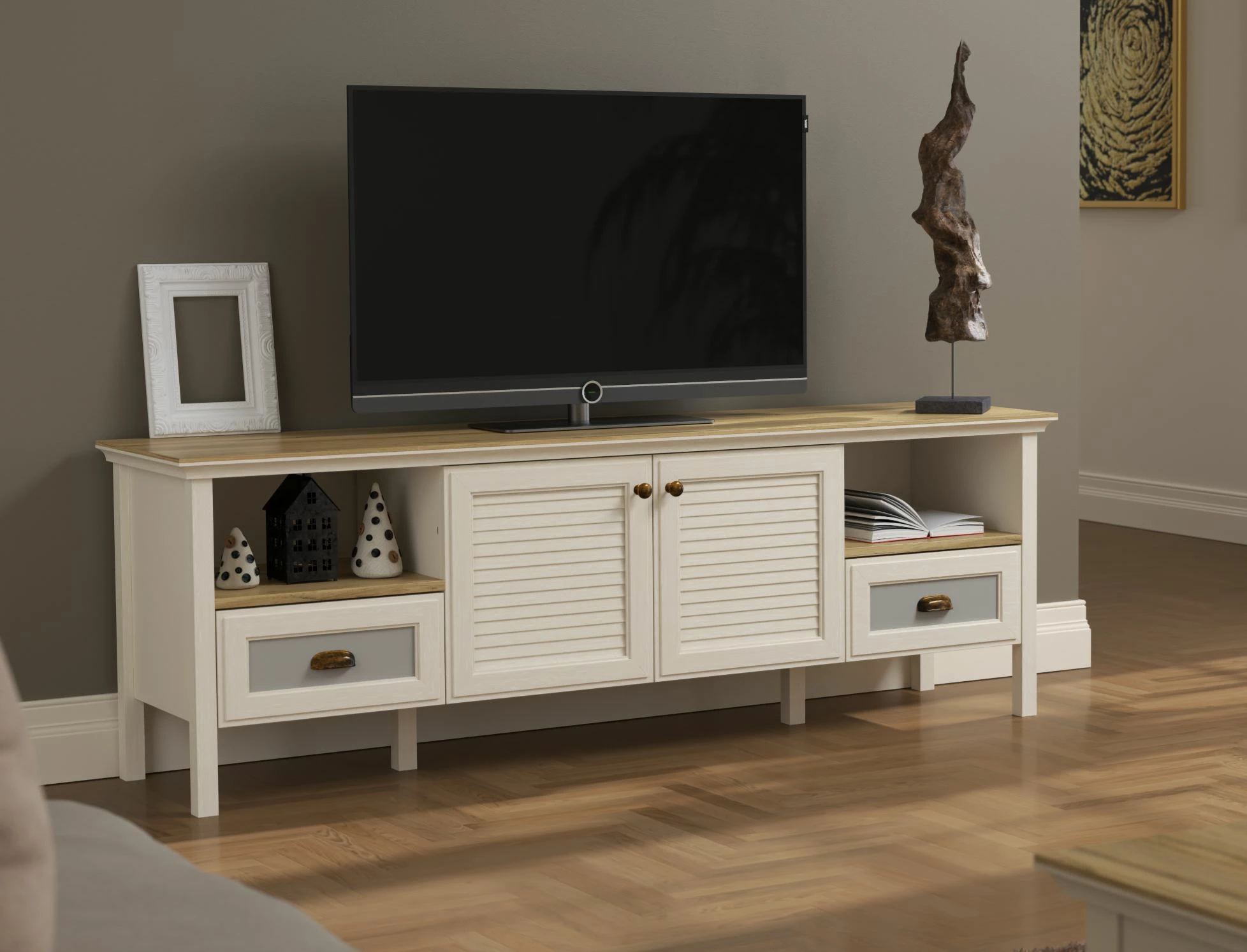 Komodë TV Skye Decor, krem, lis, gri, FRN-21025