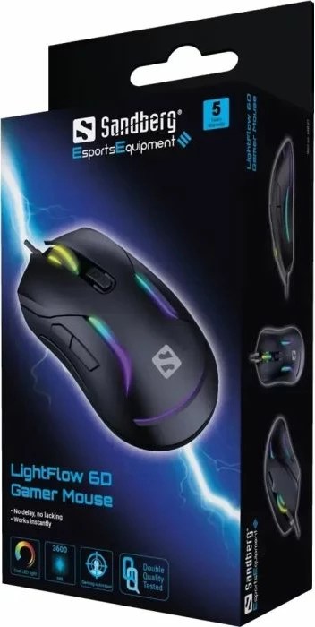 Maus gaming Sandberg LightFlow 6D 640-27, 6 butona, DPI 3600, me kabllo USB 1.5 m, RGB, i zi