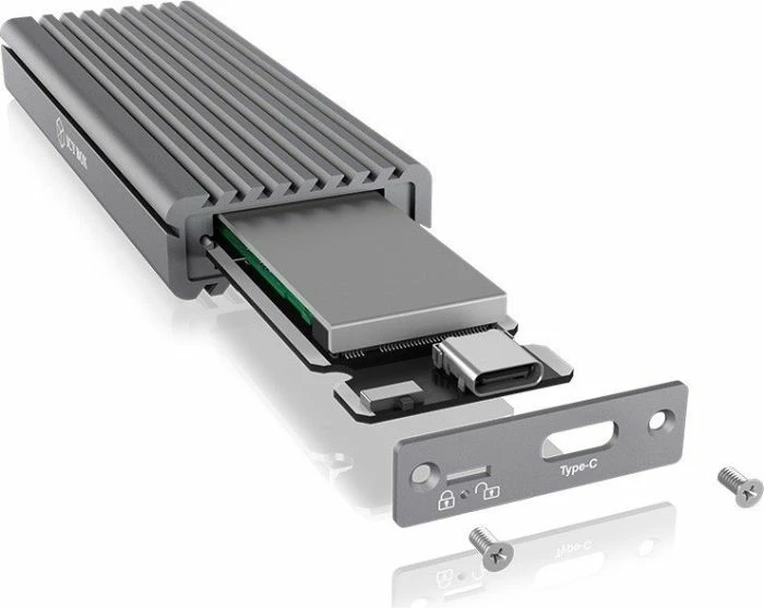 Kasë ekstern për SSD M.2 NVMe ICYBOX IB-1817M-C31, USB-C 3.1 Gen2 10Gb/s, write protection, gri e errët, set me kabllo USB-C në USB-A