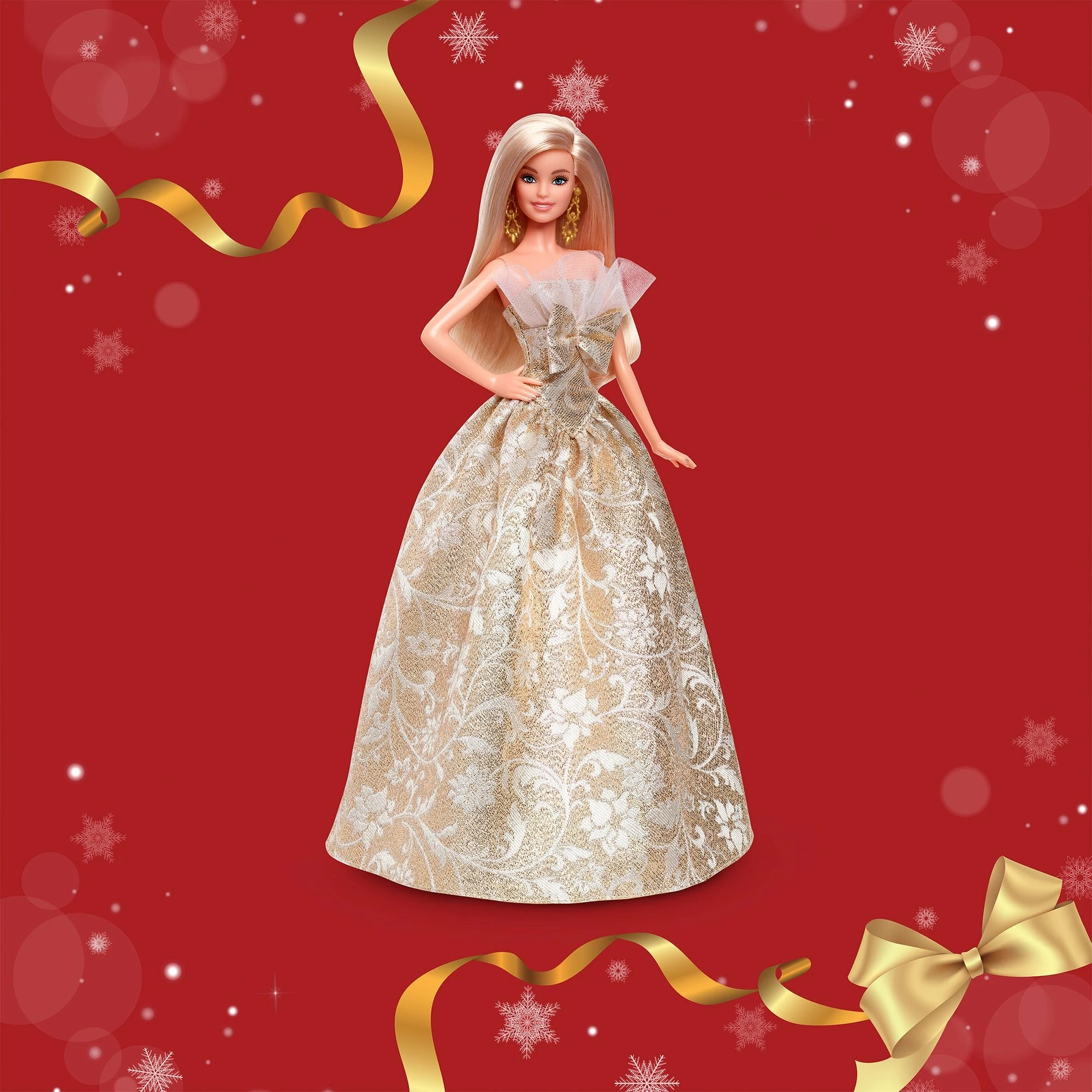 Kukull koleksionuese Barbie Mattel Signature Holiday Barbie 2025 JBH95, fustan gold-silver