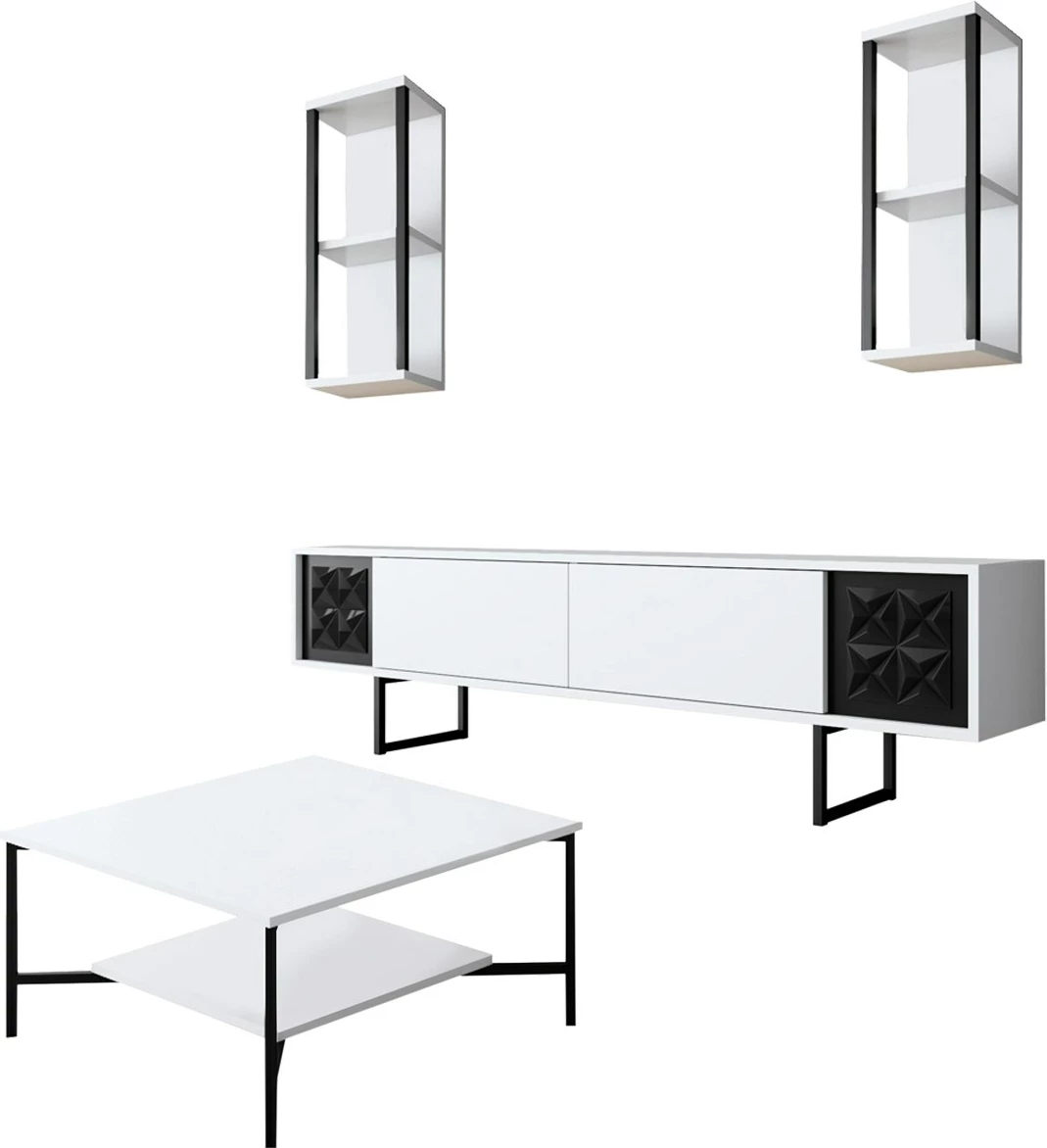 Set mobiljesh për dhomë dite Hanah Home, Black Line, e bardhë, e zezë