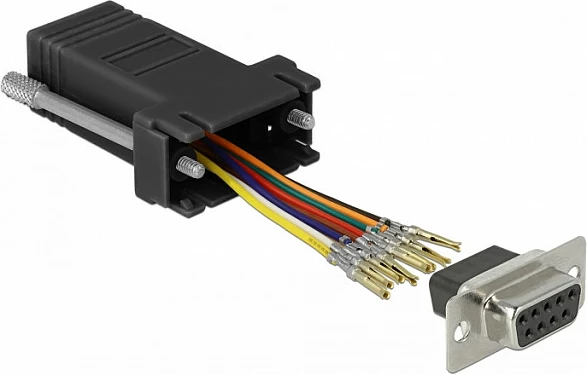 Adapter serial DeLOCK 66165, Sub-D 9-pin (DB9) F në RJ-45 F, i zi/inoks