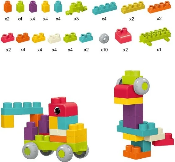 Blloqe ndërtimi të buta ASKATO Little Genius, 62 copë, shumëngjyrëshe, set