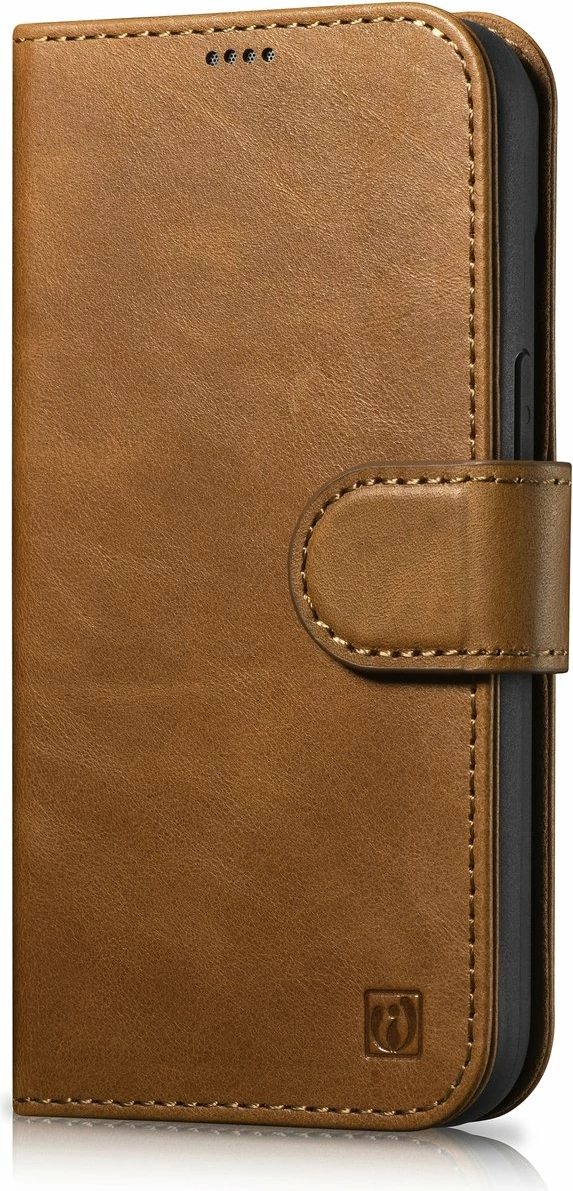 Mbështjellës iCarer Oil Wax Wallet Case 2in1 për iPhone 14 Pro, lëkurë natyrale, Anti-RFID, Kafe