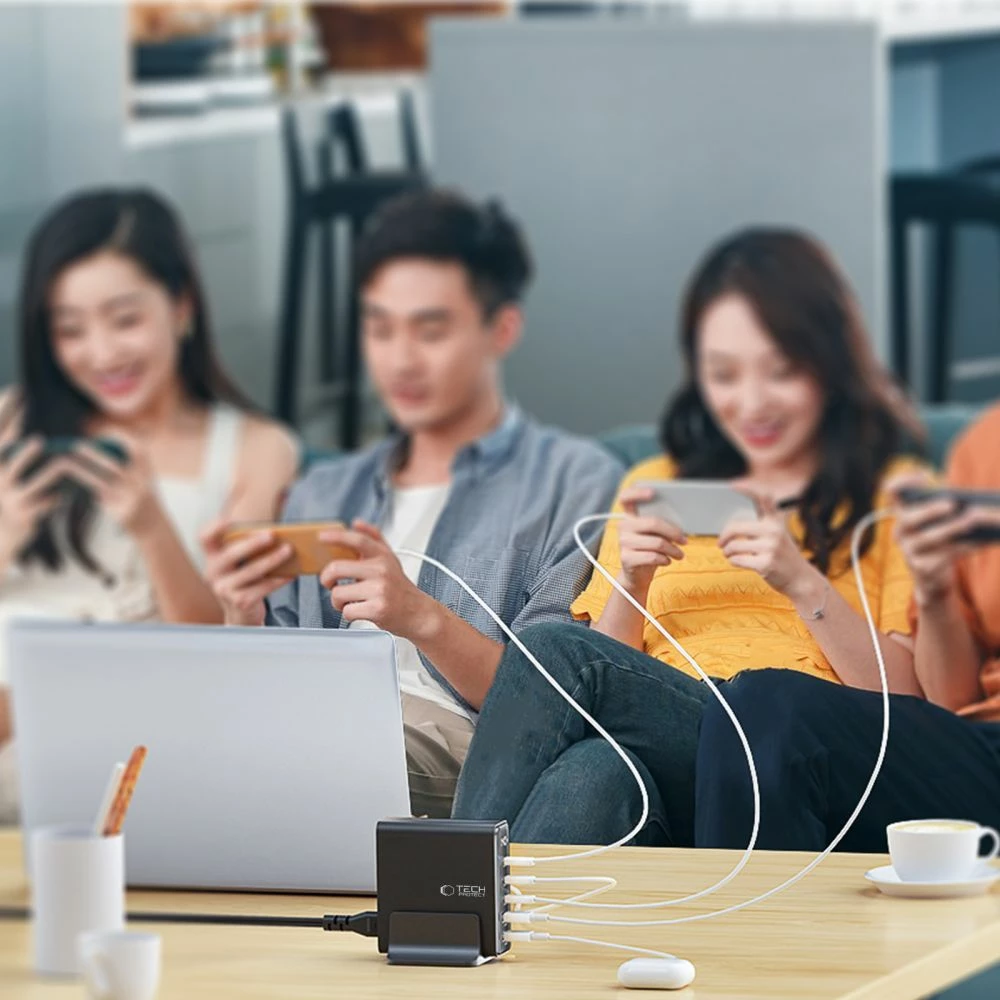 Stacion karikimi Tech-Protect DC140W-GAN, 5 porta, GaN, i zi