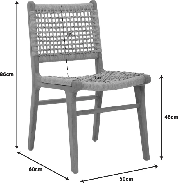 Karrige Rover, kornizë druri teak, ngjyrë natyrale dhe litar banane, 50x60x86cm