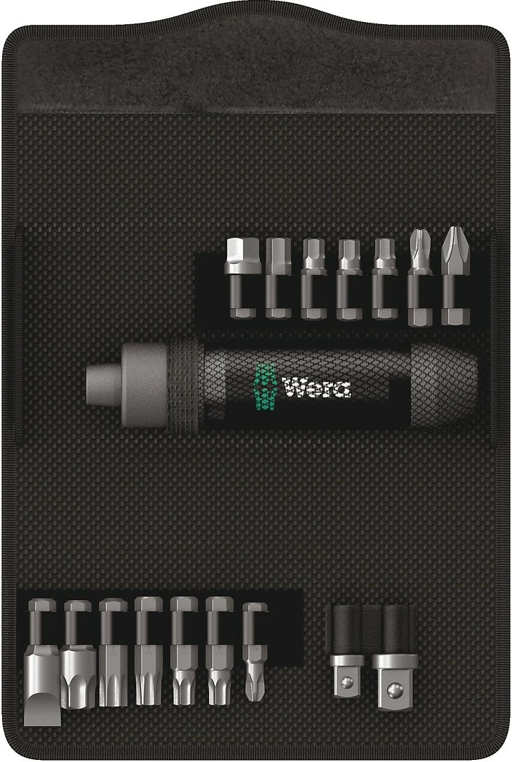 Set kaçavidash Wera 05072017001, 16 copa, Hex, Phillips, Torx, me kuti tekstili