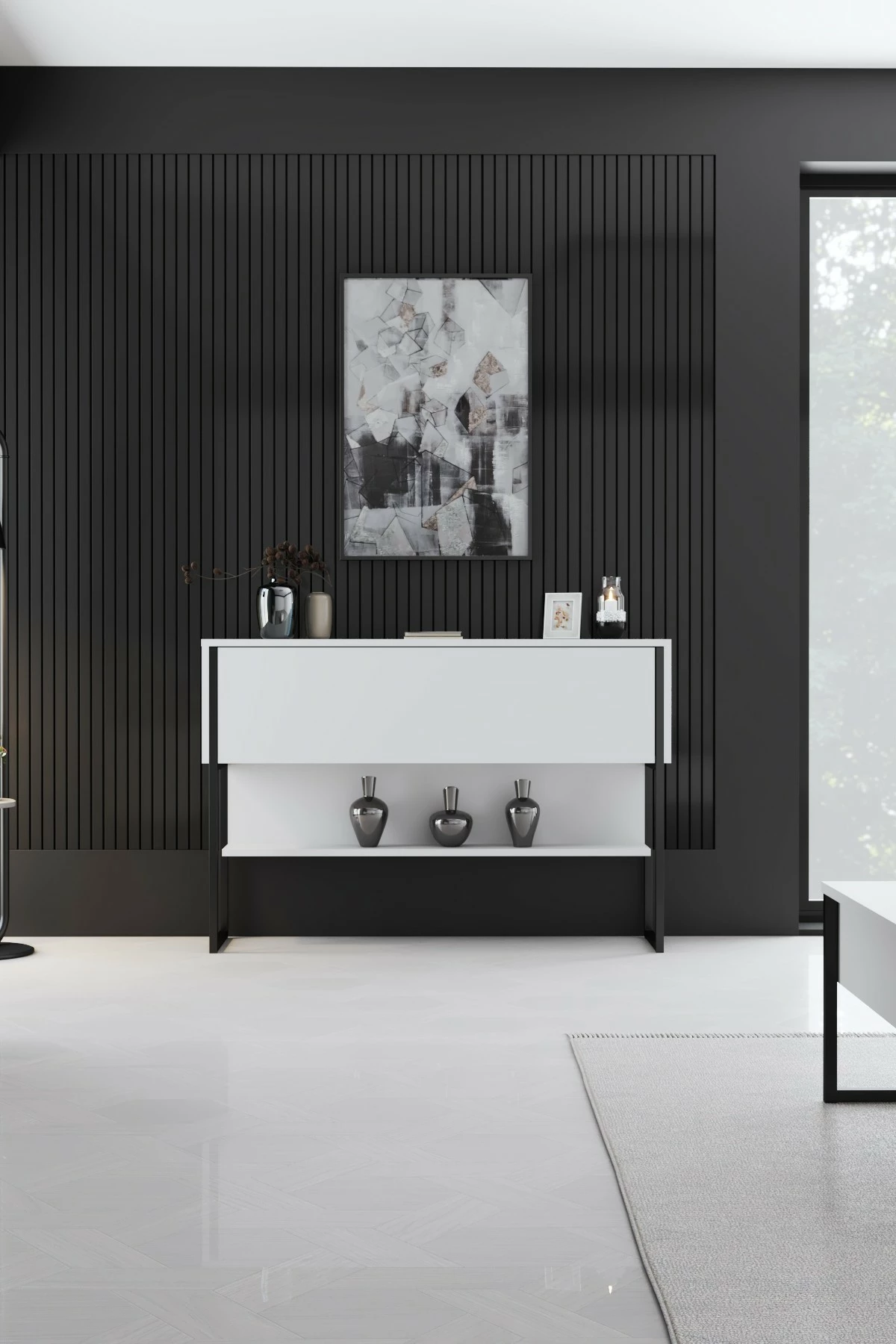 Komodë Hanah Home Luxe, e zezë dhe e bardhë