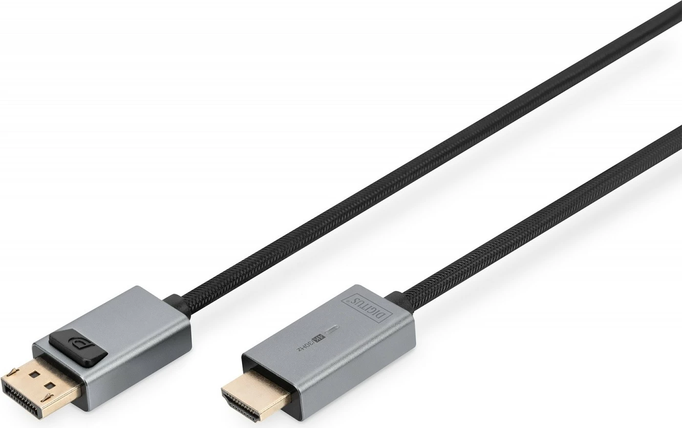 Kabllo/adaptues Digitus DisplayPort në HDMI, 1.8m, 4K, zi/gri