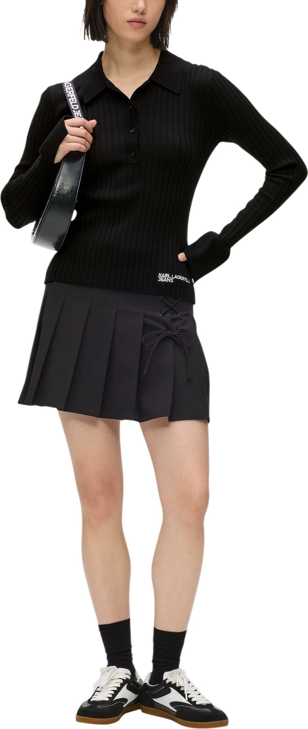 Xhemper polo për femra Karl Lagerfeld Jeans KLJ Ls Knitted Polo B1W18026, i zi [Madhësia: XS]