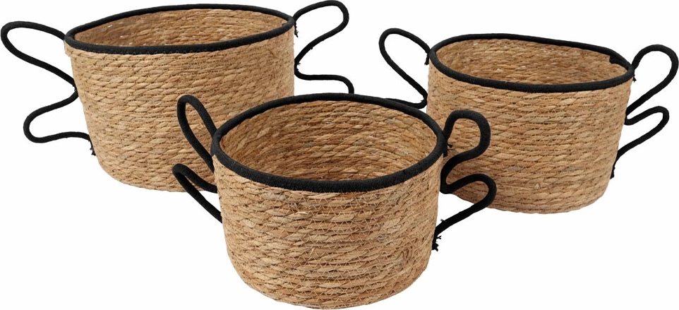 Set shporta Aelia 3 copë, kashtë deti, natyrale/zezë, 35x35x23cm