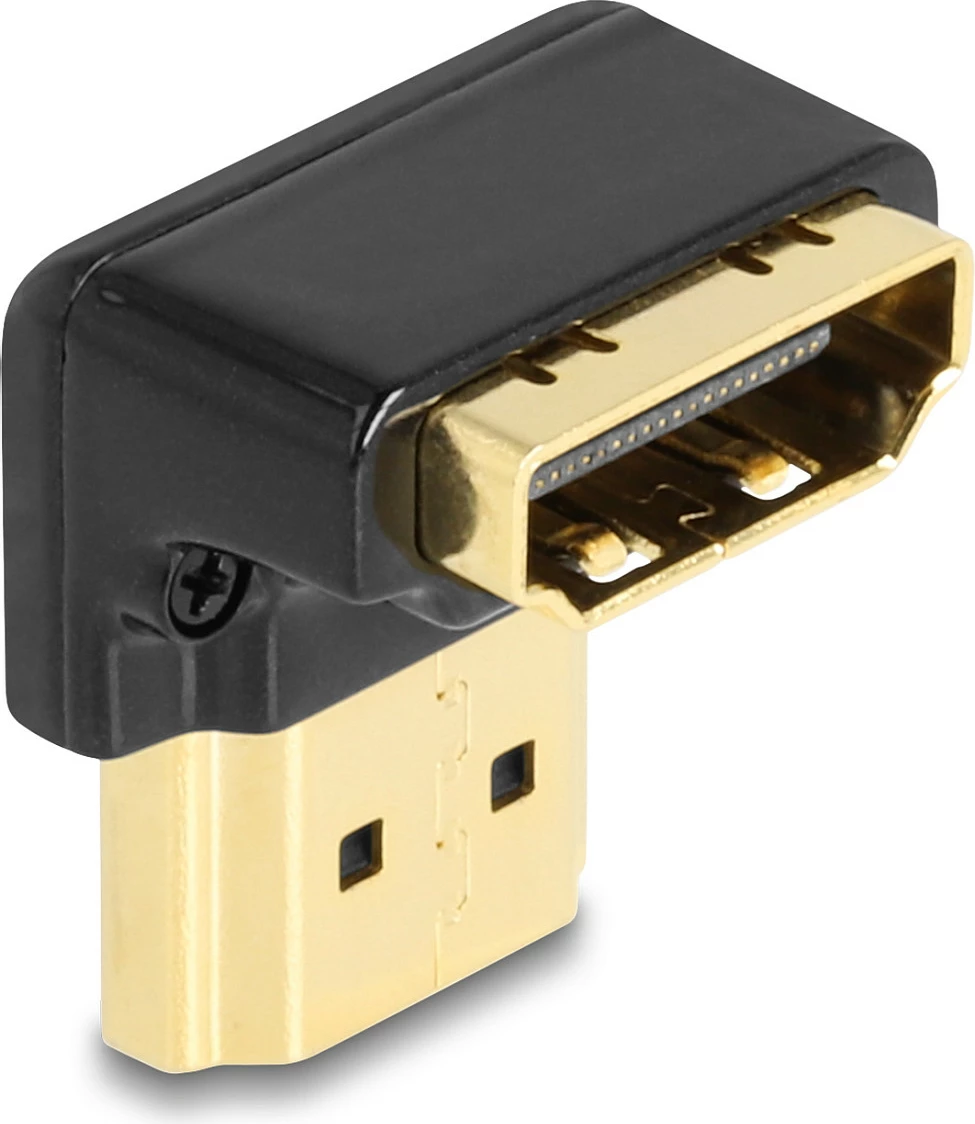 Adapter HDMI DeLOCK 90° poshtë, mashkull në femër, 8K 60Hz, metal, zi
